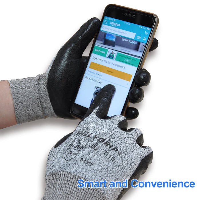 Nitrile Coated Work Gloves, Non Slip Power Grip, Smart Touch, Waterproof, Abrasion Resistant for Indoor or Outdoor