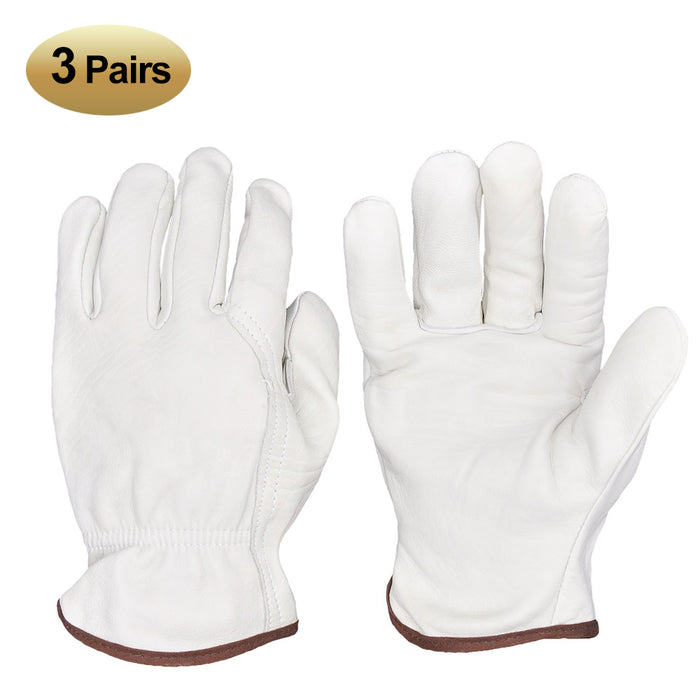 Durable Leather Work Gloves, Genuine Sheepskin with Elastic Wrist for Construction, Industrial & Personal Use