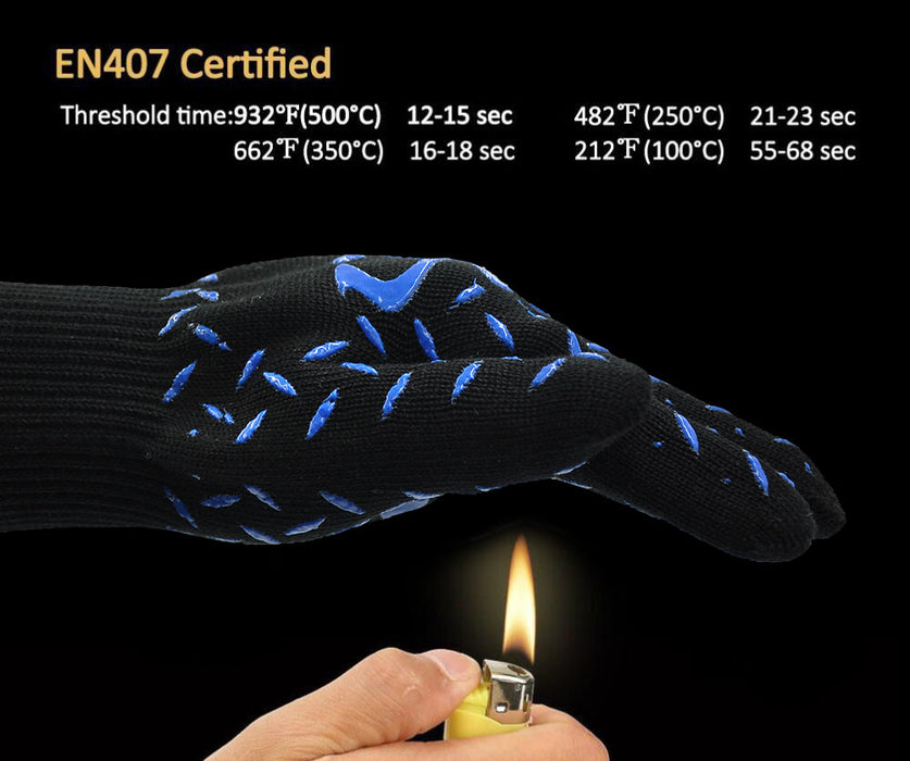 BBQ Gloves, Heat Resistant with fingers, 932℉ Extreme Heat Resistant with Anti-Slip Grip for Barbecue/Cooking/Baking/Welding