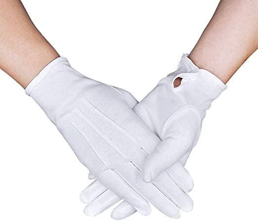 Parade Gloves Black Cotton Formal Tuxedo  Costume Honor Guard Gloves with Snap Cuff, Coin Jewelry Silver Inspection Gloves
