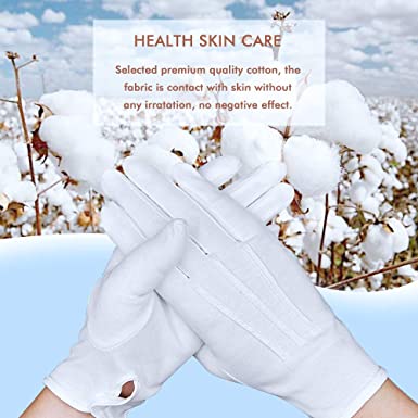 Parade Gloves White Cotton Formal Tuxedo  Costume Honor Guard Gloves with Snap Cuff, Coin Jewelry Silver Inspection Gloves