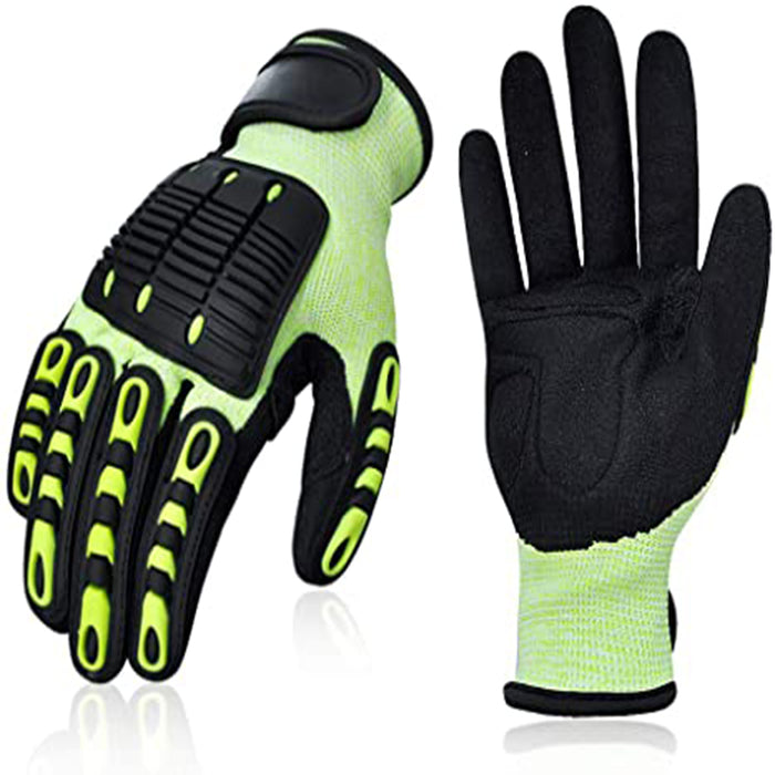 Heavy Duty Mechanic Work Gloves with Grip, Cut Resistant Rubber Coated for Metal Wood Working, Construction and Driving