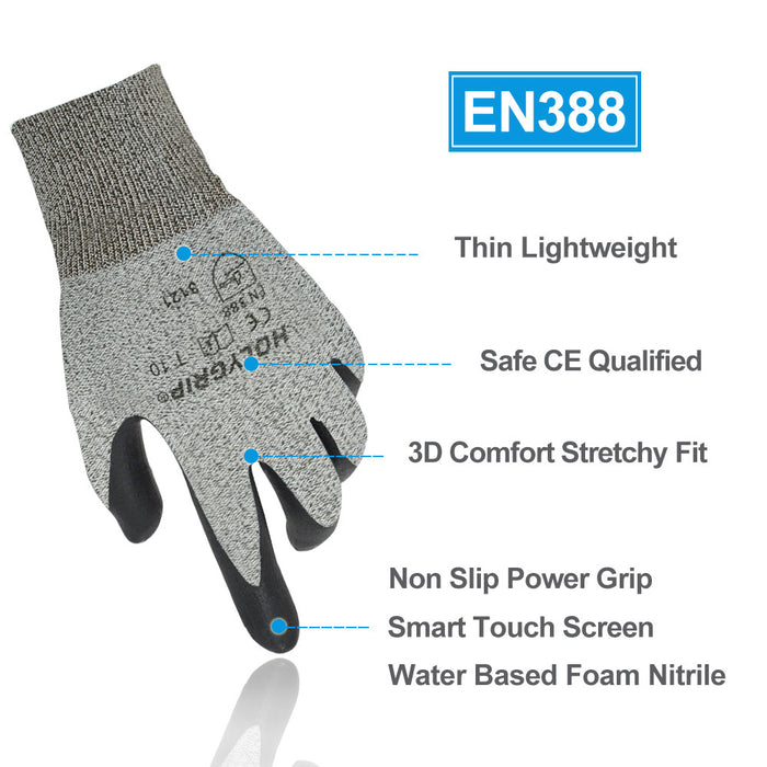 Nitrile Coated Work Gloves, Non Slip Power Grip, Smart Touch, Waterproof, Abrasion Resistant for Indoor or Outdoor
