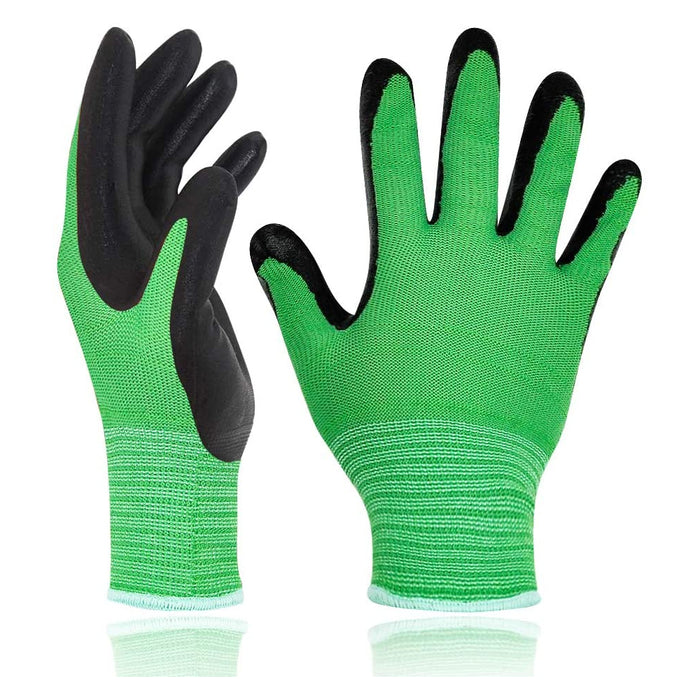 Bamboo Gardening Work Gloves, Breathable Nitrile Coated with Great Grip for Gardening, Fishing, Landscaping, Clamming and Construction