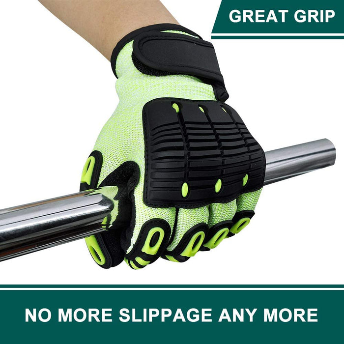 Heavy Duty Mechanic Work Gloves with Grip, Cut Resistant Rubber Coated for Metal Wood Working, Construction and Driving