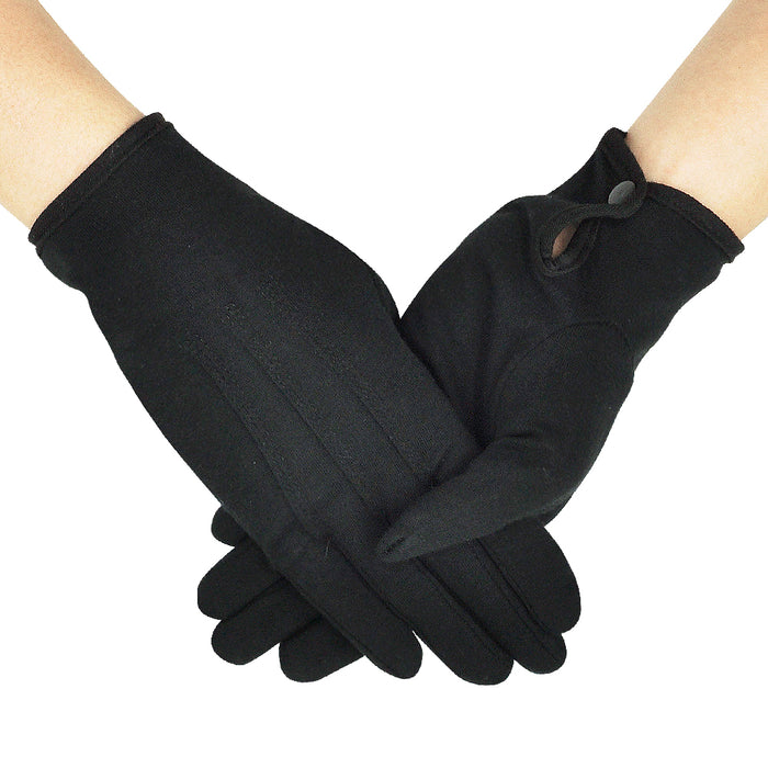 Parade Gloves White Cotton Formal Tuxedo  Costume Honor Guard Gloves with Snap Cuff, Coin Jewelry Silver Inspection Gloves