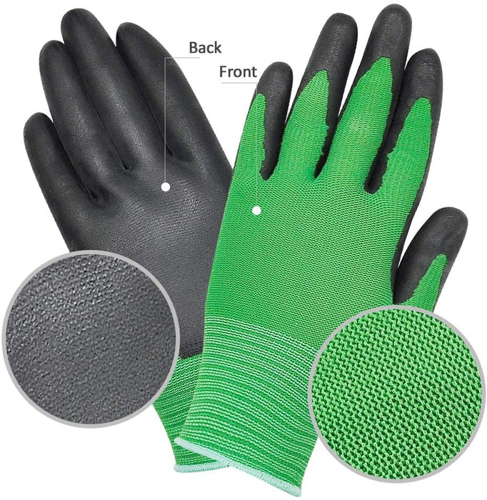 Bamboo Gardening Work Gloves, Breathable Nitrile Coated with Great Grip for Gardening, Fishing, Landscaping, Clamming and Construction