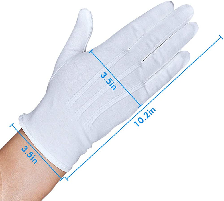 Parade Gloves White Cotton Formal Tuxedo  Costume Honor Guard Gloves with Snap Cuff, Coin Jewelry Silver Inspection Gloves