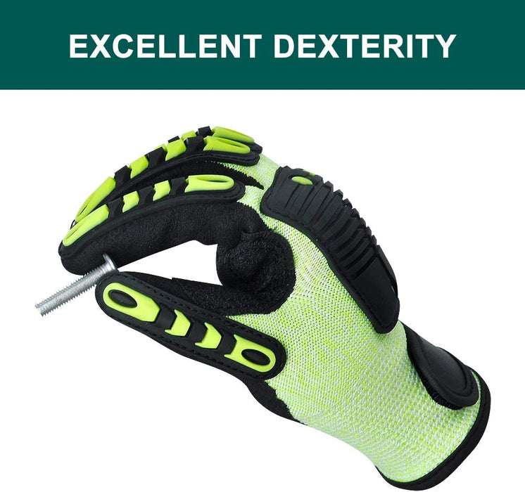 Heavy Duty Mechanic Work Gloves with Grip, Cut Resistant Rubber Coated for Metal Wood Working, Construction and Driving