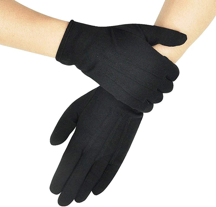 Parade Gloves Black Cotton Formal Tuxedo  Costume Honor Guard Gloves with Snap Cuff, Coin Jewelry Silver Inspection Gloves