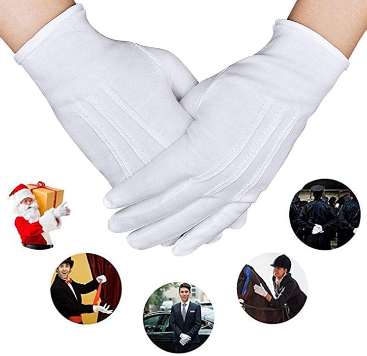 Parade Gloves Black Cotton Formal Tuxedo  Costume Honor Guard Gloves with Snap Cuff, Coin Jewelry Silver Inspection Gloves