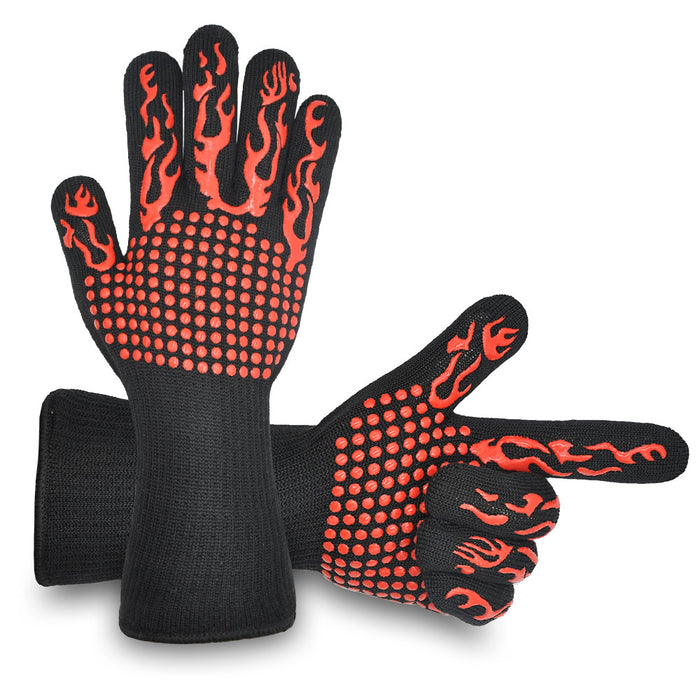 BBQ Gloves, Heat Resistant with fingers, 932℉ Extreme Heat Resistant with Anti-Slip Grip for Barbecue/Cooking/Baking/Welding