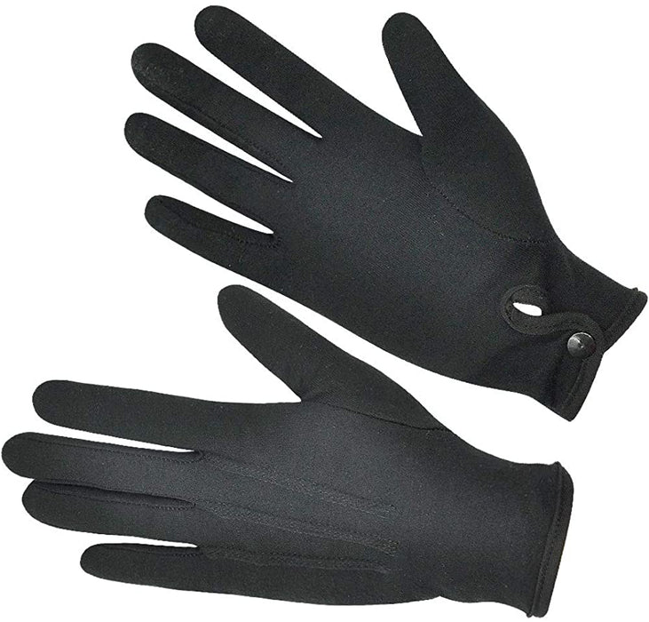 Parade Gloves Black Cotton Formal Tuxedo  Costume Honor Guard Gloves with Snap Cuff, Coin Jewelry Silver Inspection Gloves