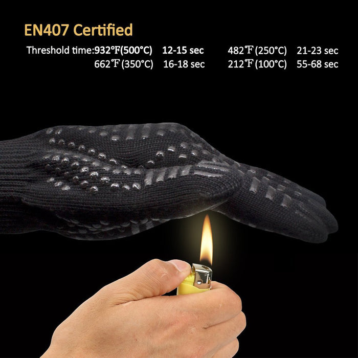 BBQ Gloves, Heat Resistant with fingers, 932℉ Extreme Heat Resistant with Anti-Slip Grip for Barbecue/Cooking/Baking/Welding