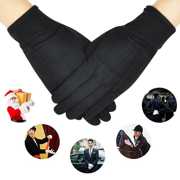 Parade Gloves White Cotton Formal Tuxedo  Costume Honor Guard Gloves with Snap Cuff, Coin Jewelry Silver Inspection Gloves