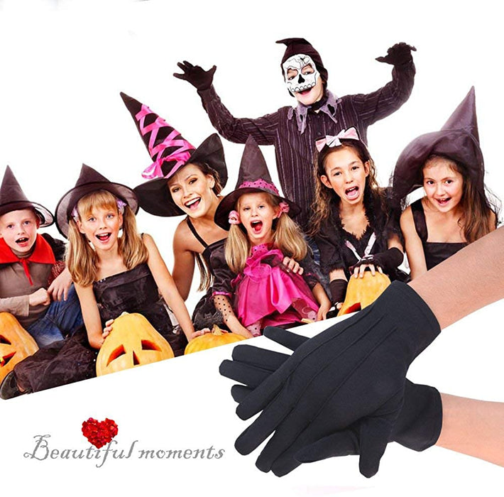 Parade Gloves Black Cotton Formal Tuxedo  Costume Honor Guard Gloves with Snap Cuff, Coin Jewelry Silver Inspection Gloves