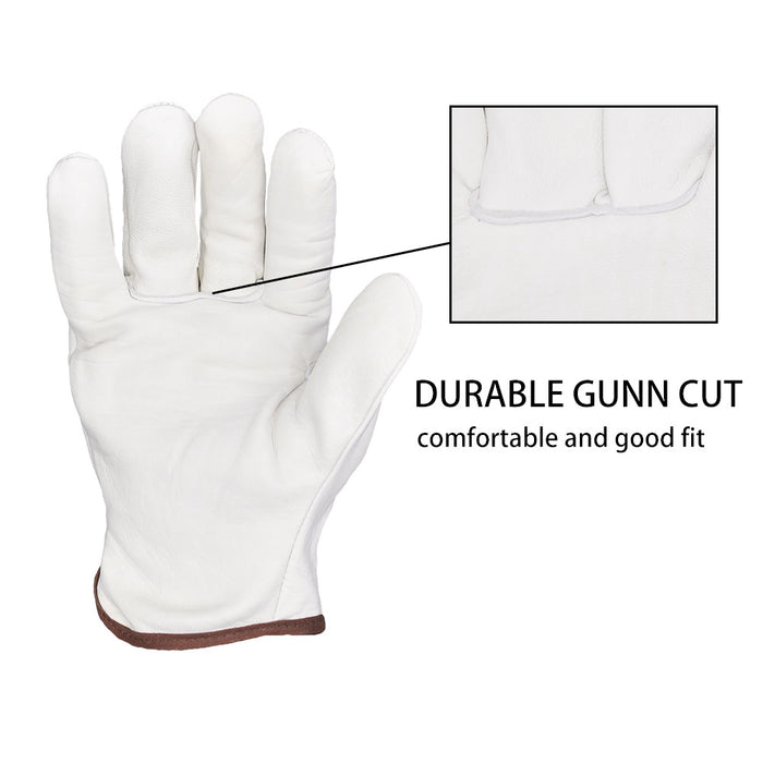 Durable Leather Work Gloves, Genuine Sheepskin with Elastic Wrist for Construction, Industrial & Personal Use