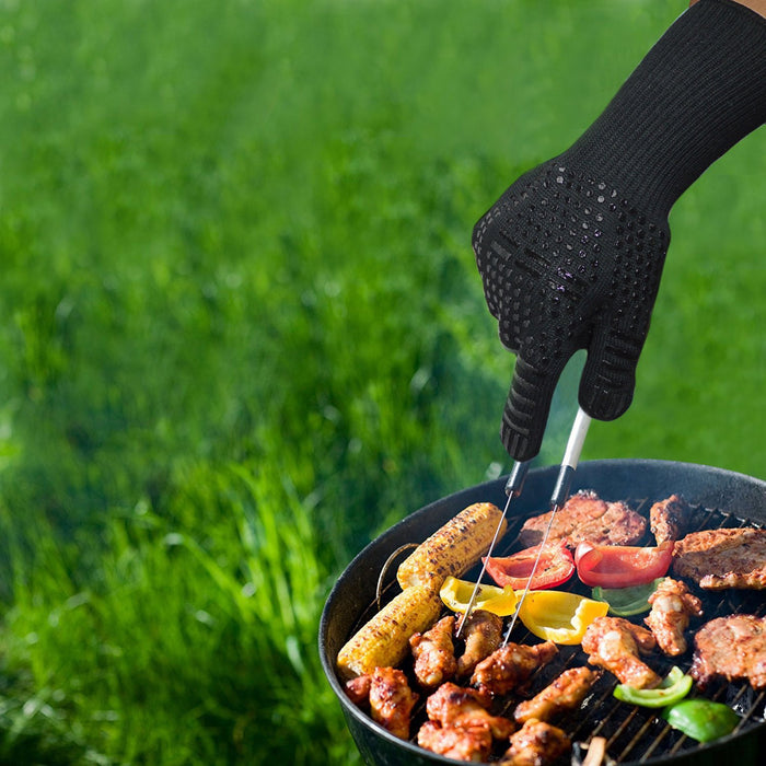 BBQ Gloves, Heat Resistant with fingers, 932℉ Extreme Heat Resistant with Anti-Slip Grip for Barbecue/Cooking/Baking/Welding