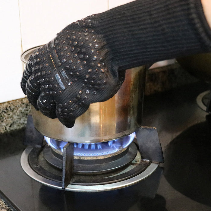 BBQ Gloves, Heat Resistant with fingers, 932℉ Extreme Heat Resistant with Anti-Slip Grip for Barbecue/Cooking/Baking/Welding
