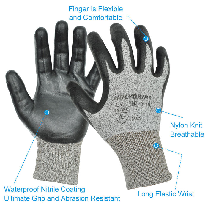 Nitrile Coated Work Gloves, Non Slip Power Grip, Smart Touch, Waterproof, Abrasion Resistant for Indoor or Outdoor