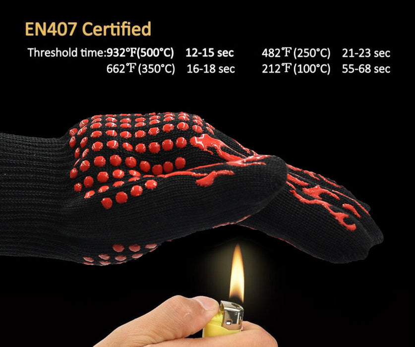 BBQ Gloves, Heat Resistant with fingers, 932℉ Extreme Heat Resistant with Anti-Slip Grip for Barbecue/Cooking/Baking/Welding